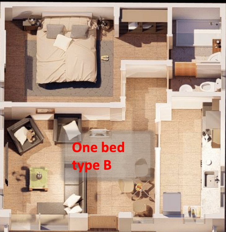 1 bed Type B Floor Plan 