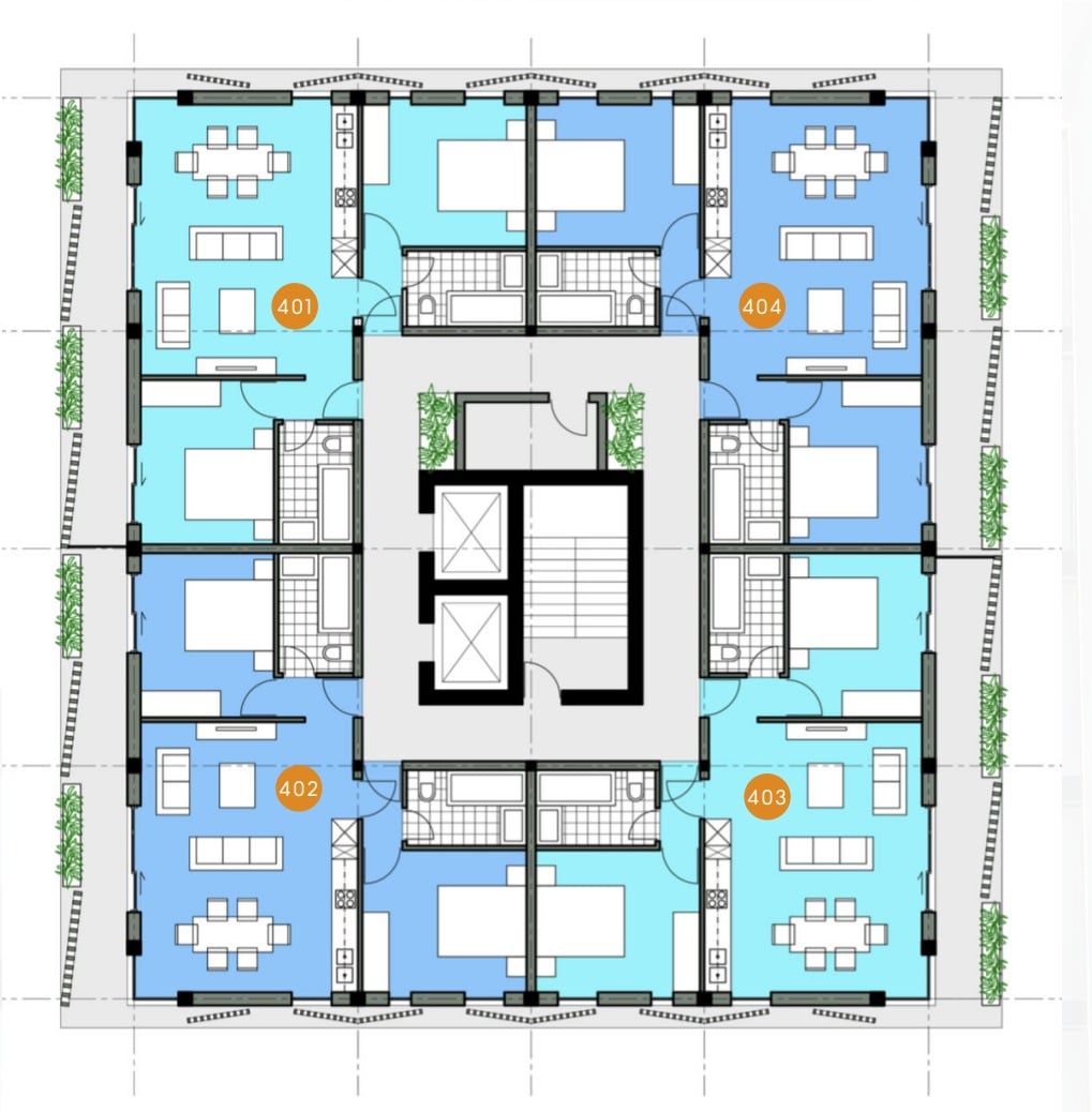 2 Bedroom Apartments - Fourth Floor